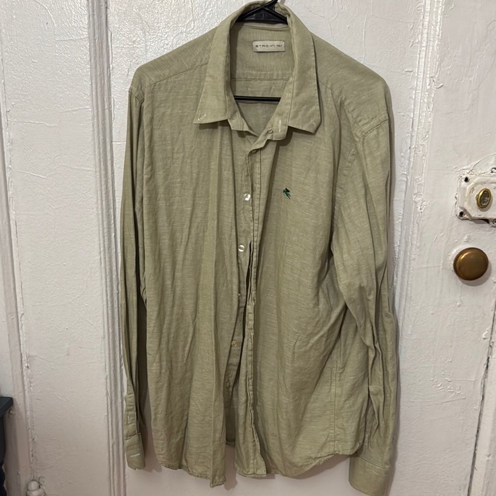 Etro Olive Casual Button-Down Shirt